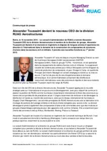 Page[removed]Communiqué de presse Alexander Toussaint devient le nouveau CEO de la division RUAG Aerostructures