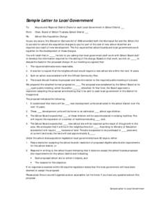 Sample Letter to Local Government To: Mayors and Regional District Chairs for each Local Government in School District ___  From: