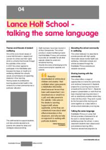 04  Lance Holt School talking the same language Themes and threads of student wellbeing One of the core shared values of