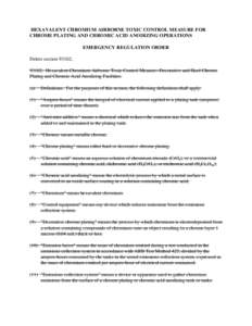 Rulemaking: [removed]Emergency Reg. Order Amendments to the Airborne Toxic Control Measure for Emissions of Hexavalent Chromium from Chrome Plating and Chromic Acid Anodizing Operations