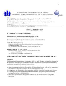 1  INTERNATIONAL UNION OF GEOLOGICAL SCIENCES Chair  INTERNAT IONAL COMMISSION ON STRAT IGRAPHY