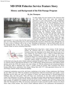 Maryland Fish Passage  MD DNR Fisheries Service Feature Story History and Background of the Fish Passage Program By Jim Thompson To many anglers the mere mention of the American shad