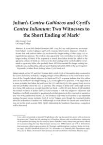 Julian’s Contra Galilaeos and Cyril’s Contra Iulianum: Two Witnesses to the Short Ending of Mark