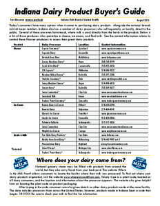 Indiana Dairy Product Buyer’s Guide Free Resource: www.in.gov/boah Indiana State Board of Animal Health  August 2013