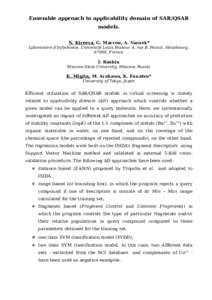 Ensemble approach to applicability domain of SAR/QSAR models. N. Kireeva, G. Marcou, A. Varnek* Laboratoire d’Infochimie, Université Louis Pasteur, 4, rue B. Pascal, Strasbourg, 67000, France