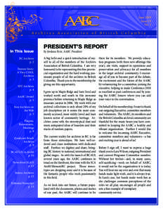 June 2009 Issue 19 No. 1 In This Issue BC Archives