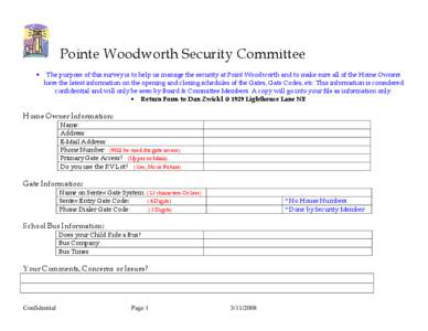 Pointe Woodworth Security Committee Survey