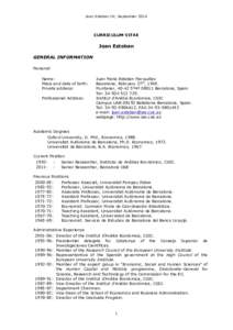 Joan Esteban CV, SeptemberCURRICULUM VITAE Joan Esteban GENERAL INFORMATION