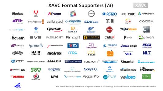 XAVC Format SupportersSony Media Cloud Services Note: Avid and the Avid logo are trademarks or registered trademark of Avid Technology, Inc. or its subsidiaries in the United States and/or other countries.