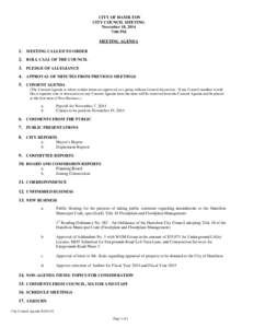 CITY OF HAMILTON CITY COUNCIL MEETING November 18, 2014 7:00 PM MEETING AGENDA