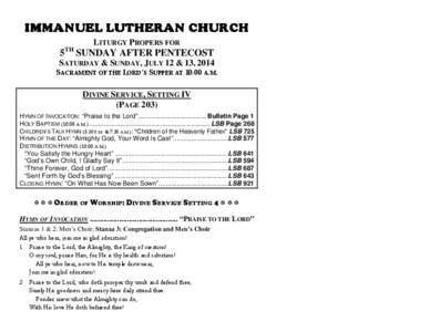 IMMANUEL LUTHERAN CHURCH CHURCH LITURGY PROPERS FOR 5
