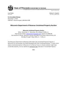 Wisconsin Department of Revenue Unclaimed Property Auction November 2014