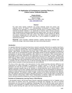 MERLOT Journal of Online Learning and Teaching  Vol. 5, No. 4, December 2009 An Application of Contemporary Learning Theory to Online Course Textbook Selection