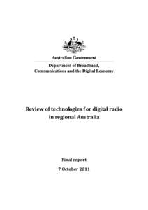 Review of technologies for digital radio in regional Australia Final report 7 October 2011