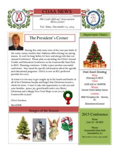 COAA NEWS The Code Official Association News Letter Vol. Nine, December 12, 2014  The President’s Corner