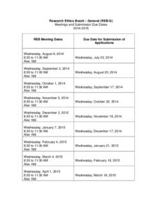 Research Ethics Board – General (REB-G) Meetings and Submission Due Dates[removed]REB Meeting Dates