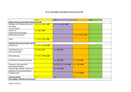 M. Sc. Psychologie und kognitive Neurowissenschaft  1.FS Übergreifende psychologische Module (24 KP) Ätiologie und Therapie psychischer V+V; 2+2 SWS; 6 KP Störungen