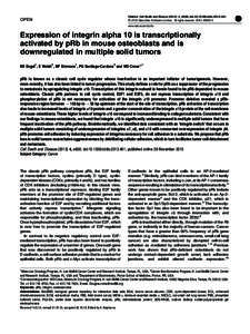 Expression of integrin alpha 10 is transcriptionally activated by pRb in mouse osteoblasts and is downregulated in multiple solid tumors