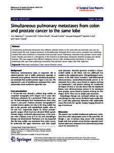 Simultaneous pulmonary metastases from colon and prostate cancer to the same lobe
