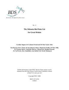 IUCN Red List / Conservation in the United Kingdom / International Union for Conservation of Nature / British Dragonfly Society / Odonata / Conservation status / Least Concern / Data Deficient / Endangered species / Conservation / Environment / Ecology