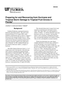 HS1022  Preparing for and Recovering from Hurricane and Tropical Storm Damage to Tropical Fruit Groves in Florida1 Jonathan H. Crane and Carlos F. Balerdi2