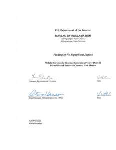 FINDING OF NO SIGNIFICANT IMPACT (FONSI)  BACKGROUND The New Mexico Interstate Stream Commission (NMISC) seeks to implement part of the Reasonable and Prudent Alternative (RPA) in the March 2003 U.S. Fish and Wildlife S