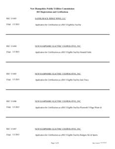 New Hampshire Public Utilities Commission 2015 Registrations and Certifications REC[removed]SADDLEBACK RIDGE WIND, LLC