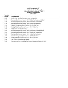 Centra Gas Manitoba Inc. Interim Application for Non-Primary Gas Rate Riders Effective November 1, 2014 Section 3 - Schedule Index July 31, 2014 Schedule