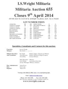 I.S.Wright Militaria Militaria Auction 655 th Closes 9 April 2014