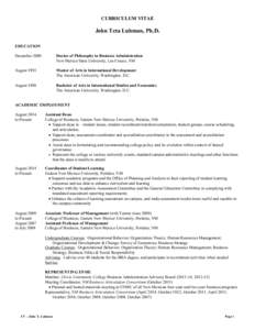 CURRICULUM VITAE  John Teta Luhman, Ph.D. EDUCATION December 2000