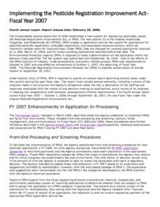 US EPA - Implementing the Pesticide Registration Improvement Act - Fiscal Year 2007
