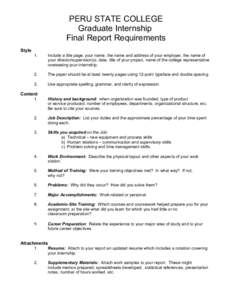 PERU STATE COLLEGE Graduate Internship Final Report Requirements Style 1.