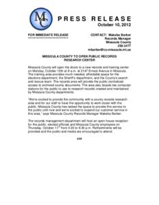 PRESS RELEASE October 10, 2012 FOR IMMEDIATE RELEASE *********************************  CONTACT: Makeba Barber