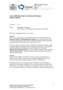 ABS Education Services C2011_6.1.2 Name: _____________________ Date: __________________  Census 2006 Quick Stats Task Student Worksheet