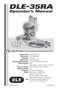 DLE-35RA Operator’s Manual Specifications Displacement: Performance: