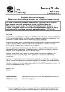 Treasury Circular  NSWTC[removed]Economic Appraisal Guidelines – Guidance on climate change for asset and infrastructure assessments