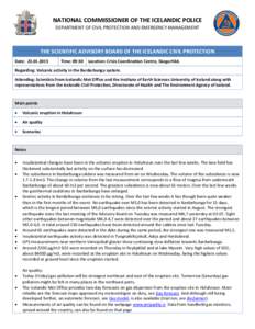 NATIONAL COMMISSIONER OF THE ICELANDIC POLICE DEPARTMENT OF CIVIL PROTECTION AND EMERGENCY MANAGEMENT THE SCIENTIFIC ADVISORY BOARD OF THE ICELANDIC CIVIL PROTECTION Date: [removed]