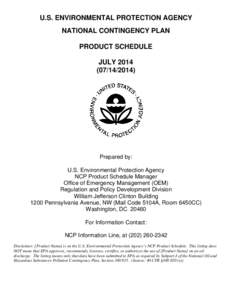 U.S. ENVIRONMENTAL PROTECTION AGENCY   NATIONAL CONTINGENCY PLAN PRODUCT SCHEDULE