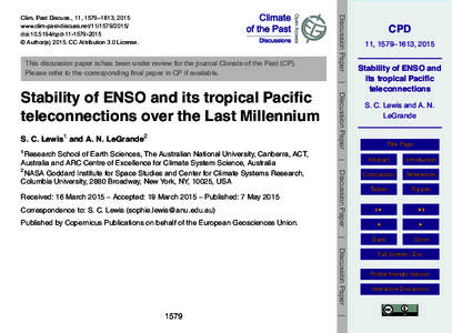 This discussion paper is/has been under review for the journal Climate of the Past (CP). Please refer to the corresponding final paper in CP if available. Discussion Paper  Clim. Past Discuss., 11, 1579–1613, 2015