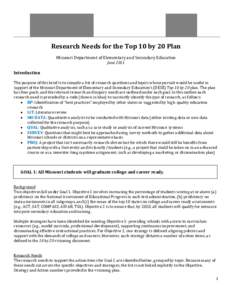 Top 10 by 20 Research Projects