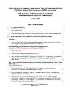 Pandemic and All-Hazards Preparedness Reauthorization Act of[removed]PAHPRA) Medical Countermeasure (MCM) Authorities: FDA Questions and Answers for Public Health Preparedness and Response Stakeholders