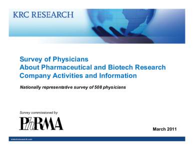 Survey of Physicians About Pharmaceutical and Biotech Research Company Activities and Information Nationally representative survey of 508 physicians  Survey commissioned by