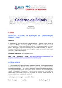 19ª Edição MAIO DE 2012 CAPES PROGRAMA NACIONAL DE FORMAÇÃO EM ADMINISTRAÇÃO PÚBLICA – PNAP