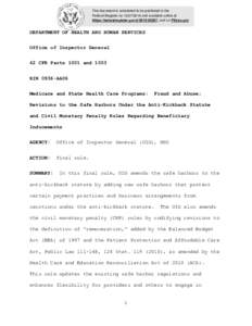 This document is scheduled to be published in the Federal Register onand available online at https://federalregister.gov/d, and on FDsys.gov DEPARTMENT OF HEALTH AND HUMAN SERVICES Office of Inspec