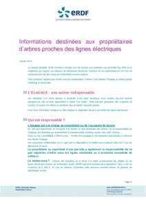 Informations destinées aux propriétaires d’arbres proches des lignes électriques Janvier 2014 La récente tempête de fin d’année a montré tous les risques que présente une proximité trop forte de la végétat