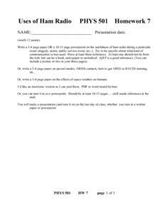 Uses of Ham Radio  PHYS 501 Homework 7