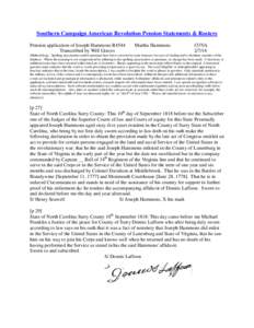 Southern Campaign American Revolution Pension Statements & Rosters Pension application of Joseph Hammons R4544 Transcribed by Will Graves Martha Hammons