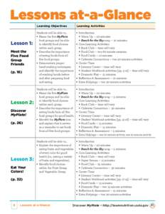 Lessons at-a-Glance Lesson 1: Meet the Five Food Group Friends