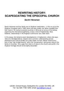 REWRITING HISTORY: SCAPEGOATING THE EPISCOPAL CHURCH Savitri Hensman