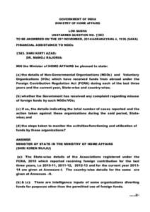 GOVERNMENT OF INDIA MINISTRY OF HOME AFFAIRS LOK SABHA UNSTARRED QUESTION NO. †383 TO BE ANSWERED ON THE 25th NOVEMBER, 2014/AGRAHAYANA 4, 1936 (SAKA)